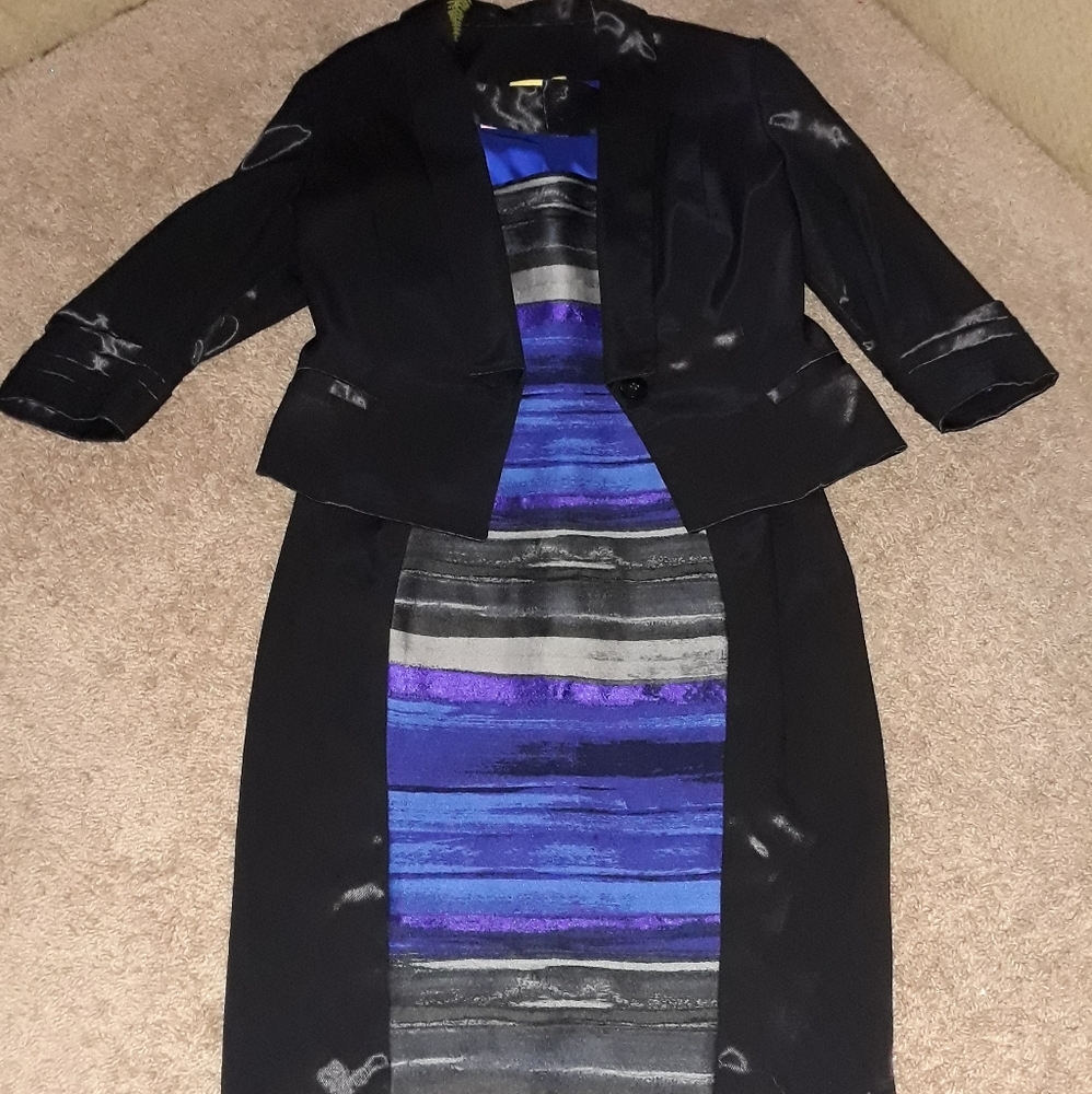 Aysha (Size 10) Dress (Size 6) Blazer (2 Pc Set) Abstract Print Business Career